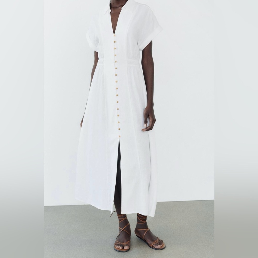 NWT ZARA midi linen white dress